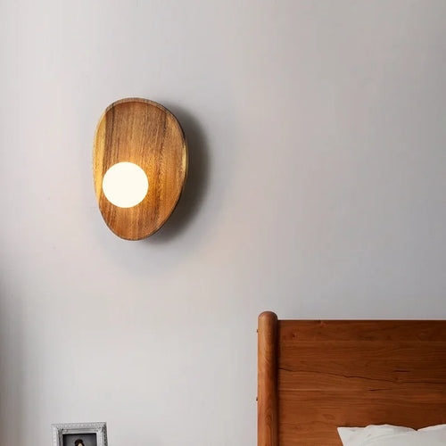 applique murale en bois naturel avec abat-jour en verre vintage - vue 4 sur 8