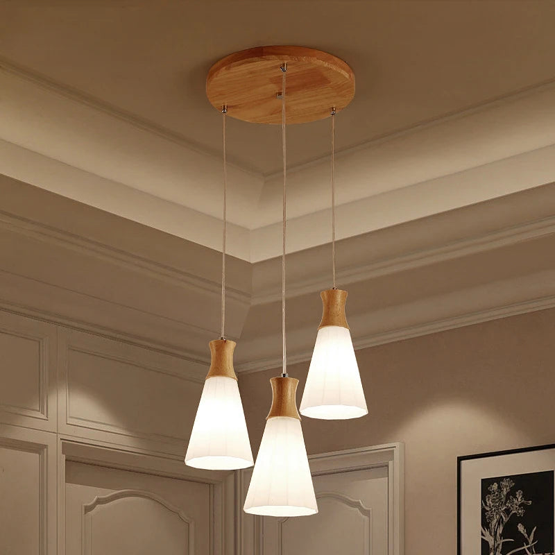 lustre en bois massif et verre luminaire suspendu - vue 3 sur 15