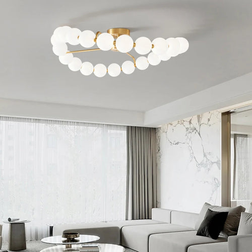lustre à led avec anneau en cuivre et boule acrylique - vue 5 sur 10