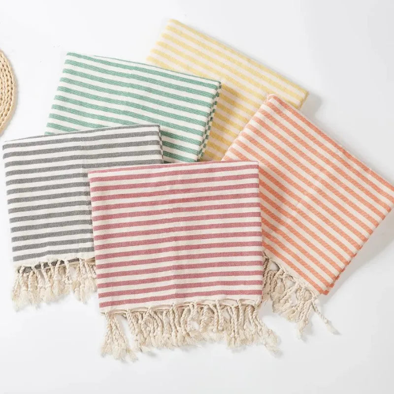 serviette de plage turque rayures pompons taille voyage - vue 2 sur 7
