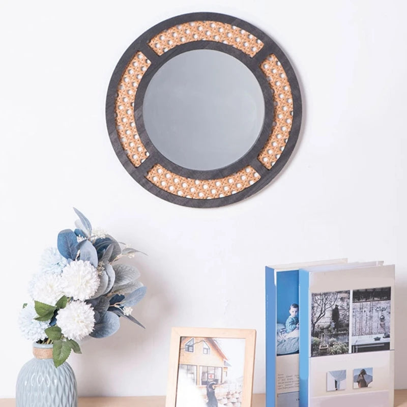 miroir rond en rotin bohème pour décoration intérieure - vue 4 sur 8
