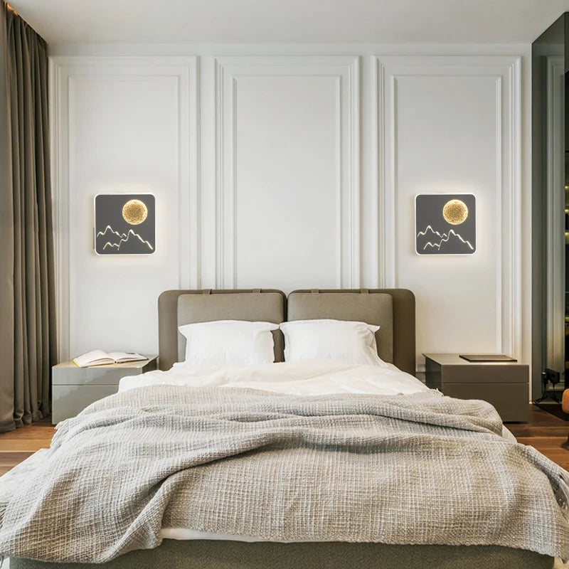 Postmodern applique murale LED lune lampe blanc noir carré rond en aluminium chambre chevet applique murale escalier cuisine couloir luminaire - vue 7 sur 15