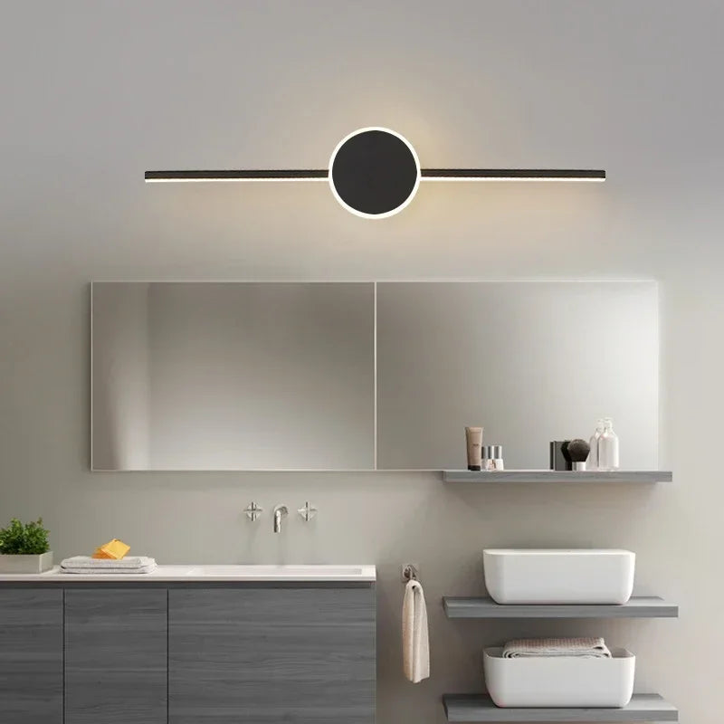 Lampe de applique murale LED moderne 60CM miroir décor longue bande lumineuse ronde base carrée ou appliques murales toilette douche hôtel éclairage lustre