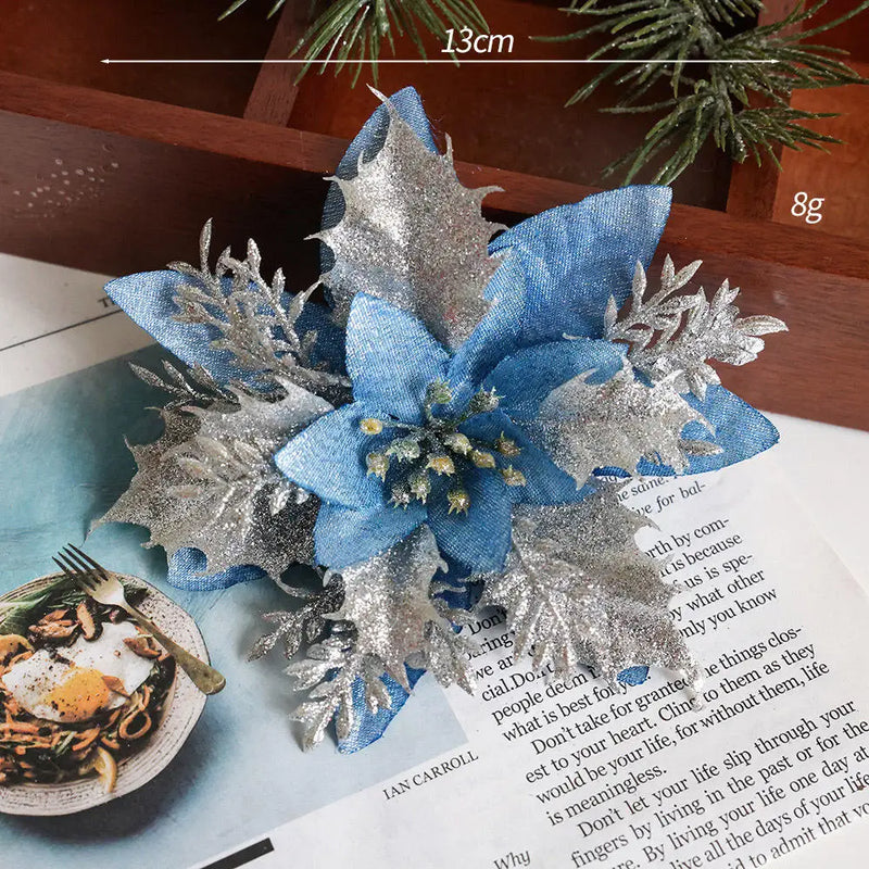 décoration suspendue fleur pailletée pour arbre de noël