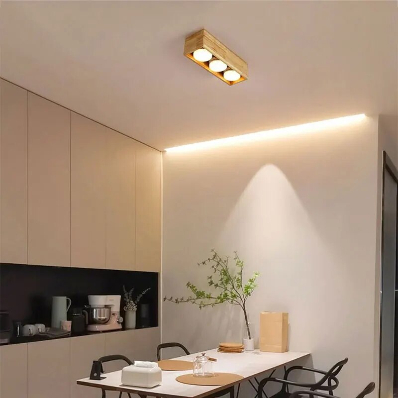 Plafonnier minimaliste japonais en bois brut - vue 4 sur 13