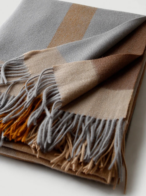 Plaid laine carreaux franges style jacquard salon