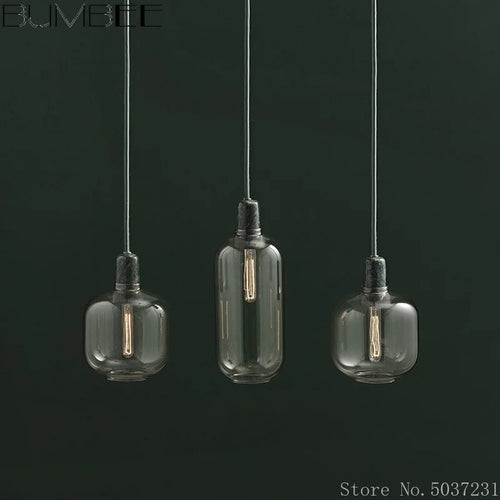 suspension en verre avec détail en marbre design industriel élégant - vue 2 sur 16