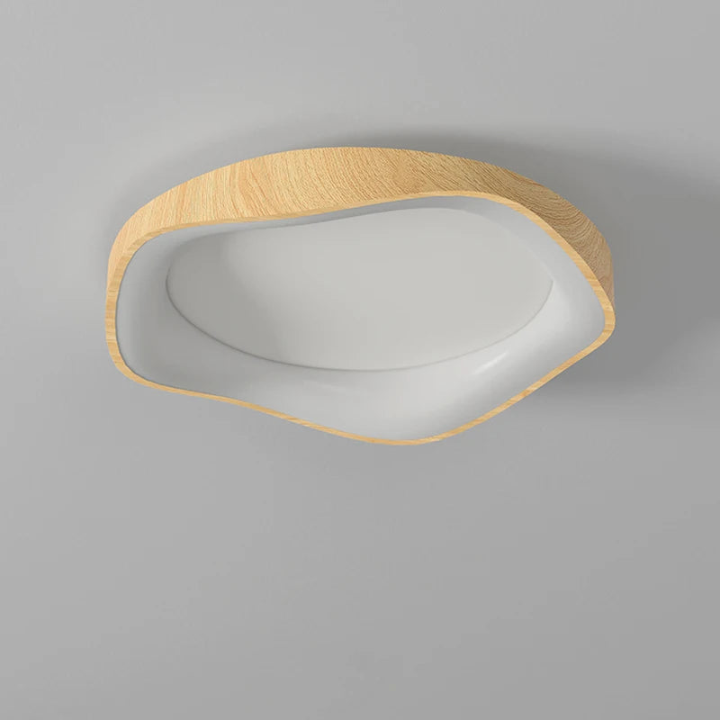 lampe circulaire led moderne grain de bois éclairage intérieur - vue 3 sur 8
