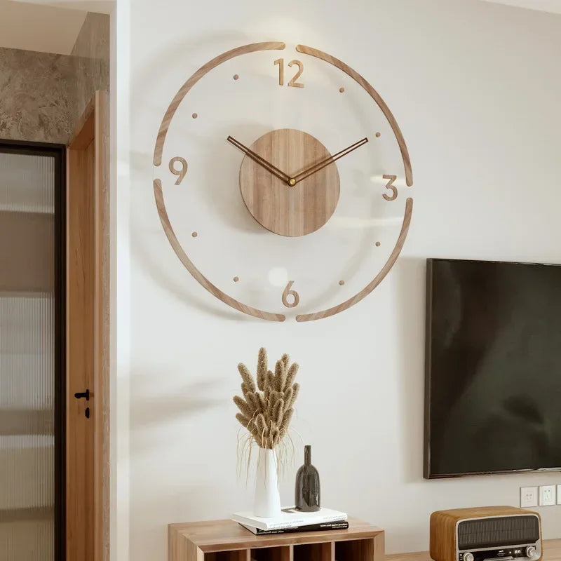 horloge murale en bois massif design silencieuse pour décoration intérieure - vue 7 sur 8