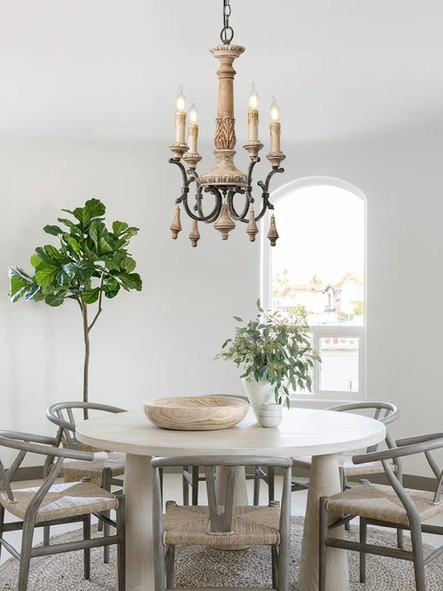 lustre vintage en bois sculpté pour un éclairage élégant à la maison - vue 4 sur 8