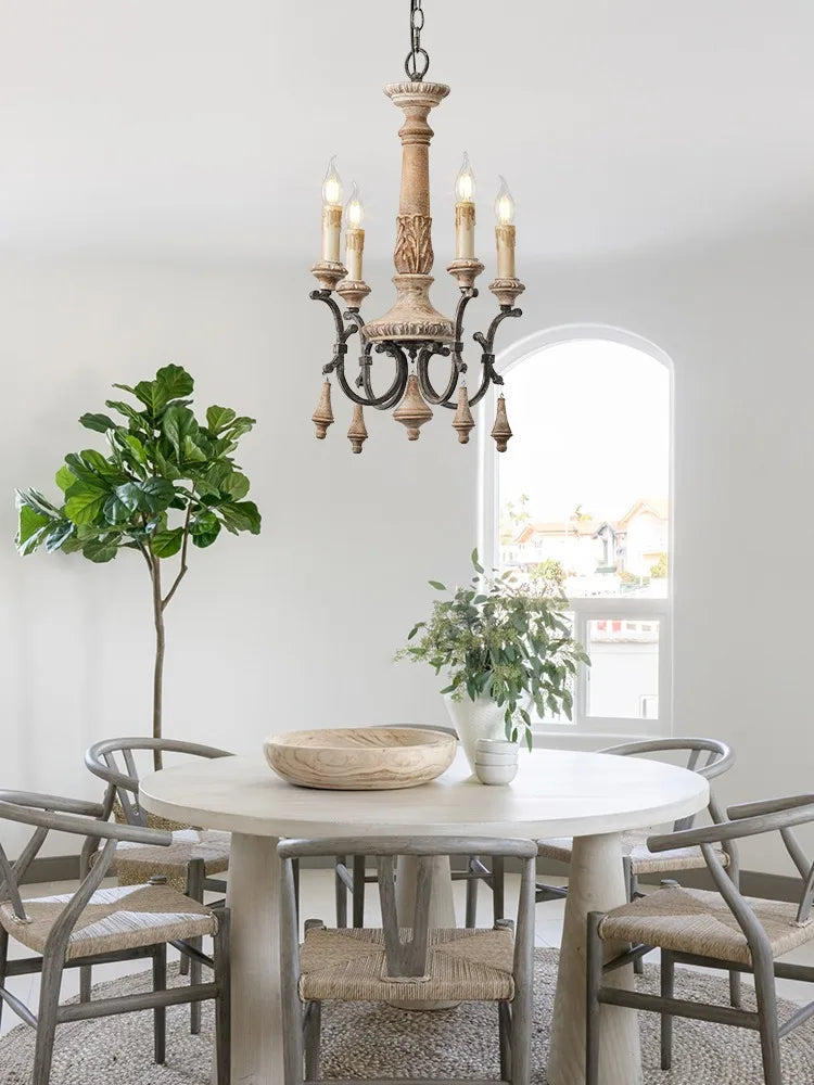 lustre vintage en bois sculpté pour un éclairage élégant à la maison - vue 3 sur 8