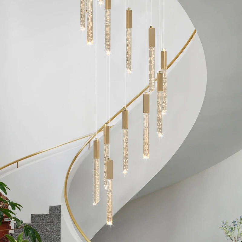 lustre en or lampe d'escalier moderne LED éclairage intérieur en cristal spirale - vue 5 sur 17