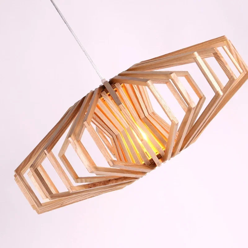 Simple Nordic solid wood chandelier warm bedroom lamp restaurant creative personalized wooden Chandelier - vue 4 sur 7