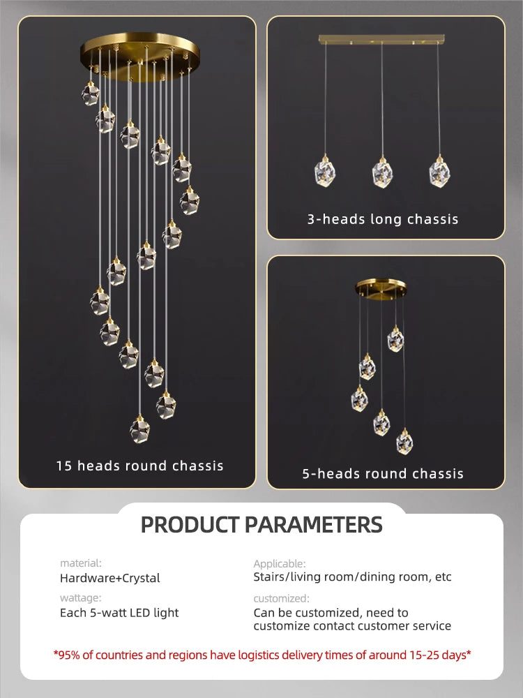 lustre moderne haut en cristal pour éclairage raffiné - vue 6 sur 30