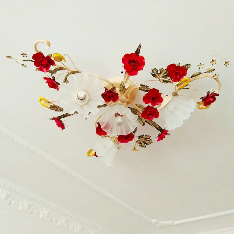 américain Rural fleur cuisine princesse filles chambre plafonnier assis lumière LED moderne plafonnier pour salon