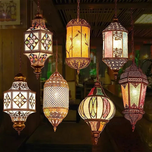lustre suspendu asiatique décoratif pour intérieur bohème - vue 7 sur 18