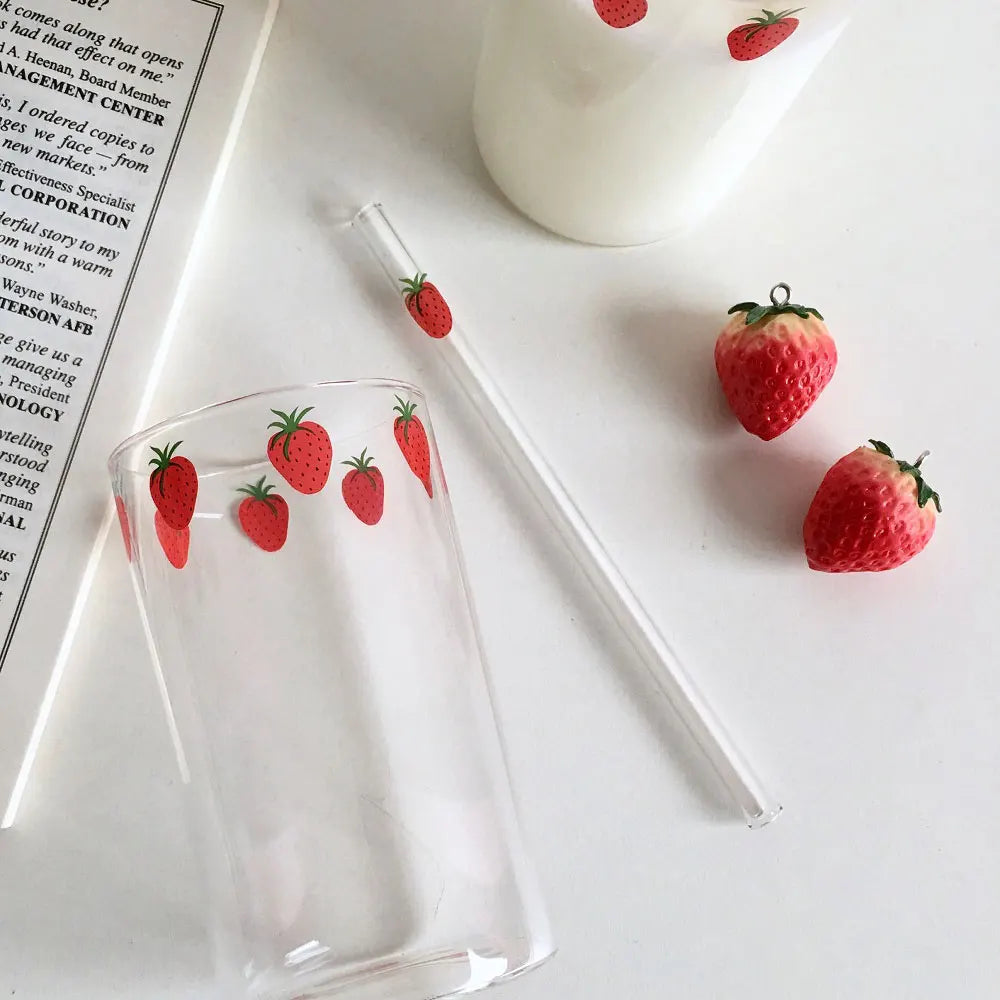 Gobelet verre paille motif fraise resistant chaleur 300ml - vue 5 sur 7