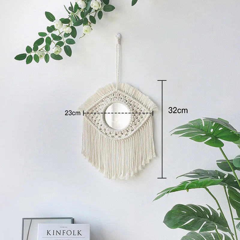 miroir rond en macramé style bohème pour décoration murale - vue 9 sur 19