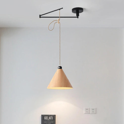 lustre à bascule en bois massif de noyer rétractable décoration nordique moderne - vue 5 sur 16