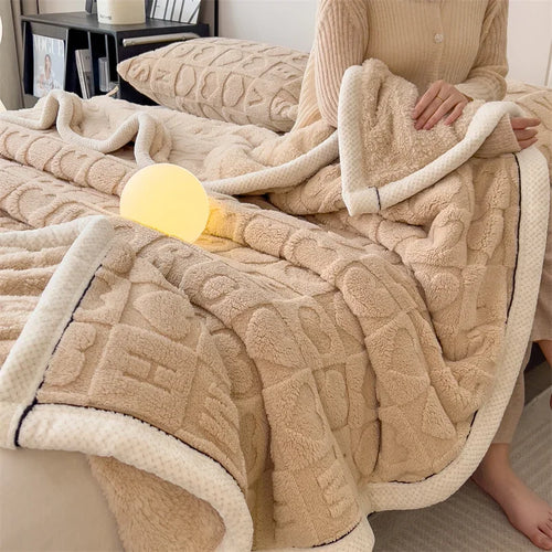 plaid polaire épais motif coeurs doux canapé lit - vue 4 sur 6