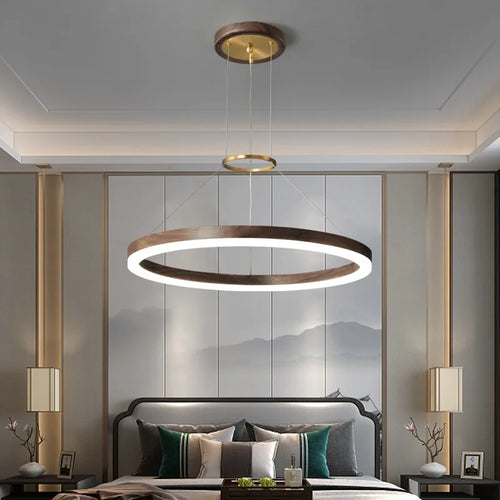 lustre moderne en bois massif avec lumières led
