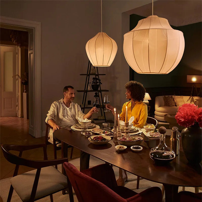 Suspension en tissu moderne lanterne LED pour salon salle à manger chambre intérieure Loft Wabi Sabi