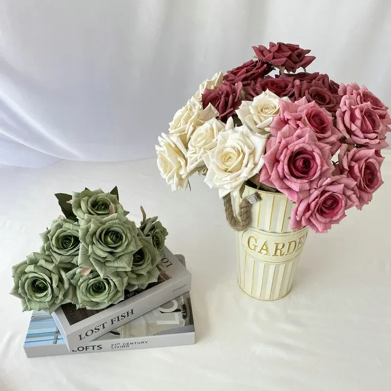 bouquet de roses artificielles en soie pour décoration intérieure - vue 4 sur 17