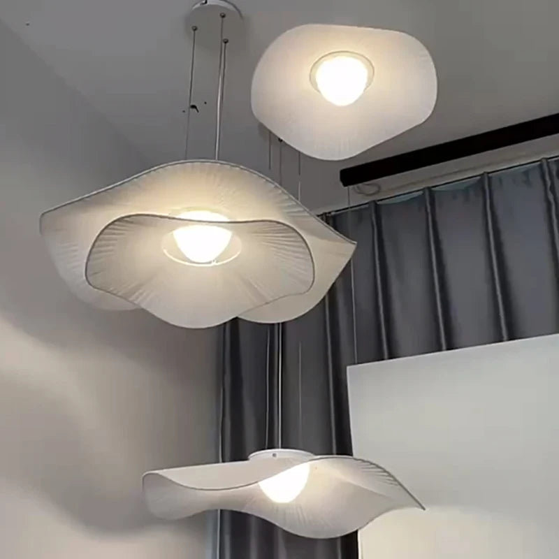 Nordique minimaliste tissu crème Wabi Sabi Style Led lustre salon chambre décor à la maison Loft suspension lumières lampe suspendue