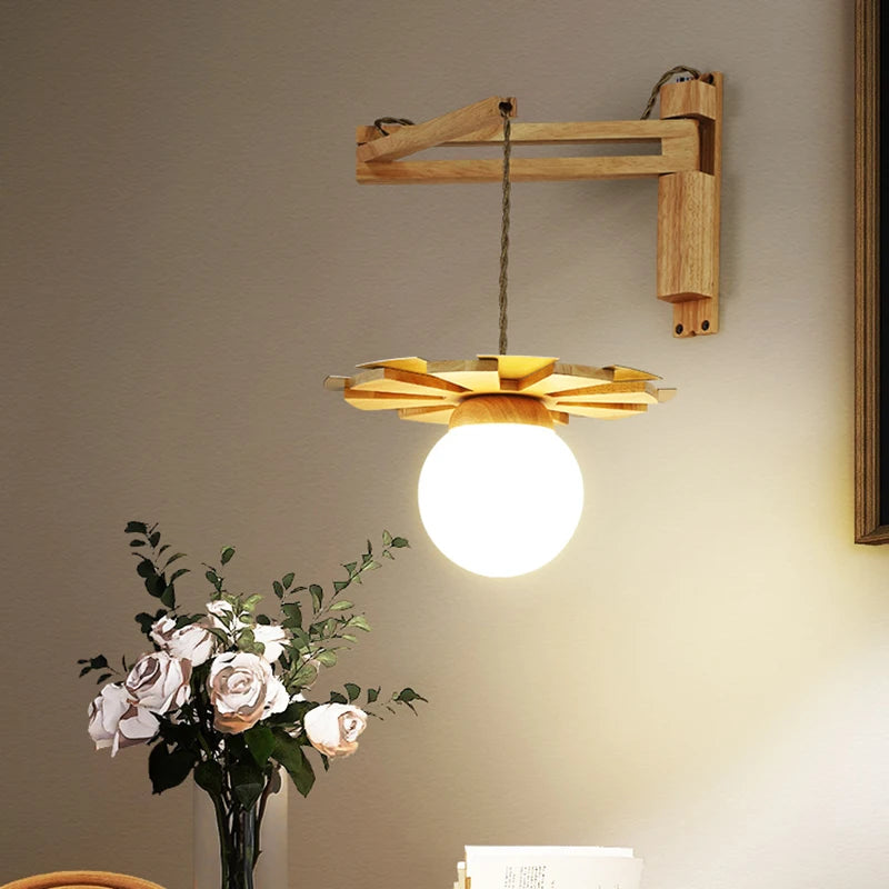 applique murale suspendue en bois nordique avec bras oscillant led - vue 4 sur 7