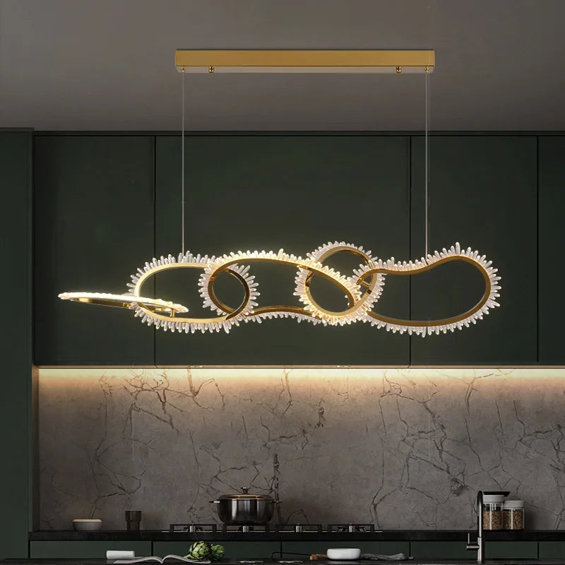 lustre de luxe en cristal avec anneaux led modernes