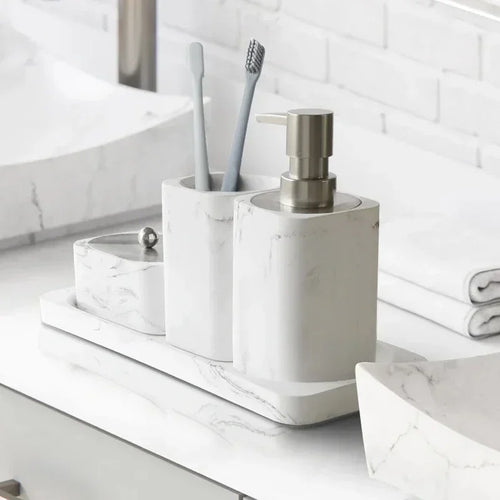 ensemble accessoires en résine et marbre pour salle de bain - vue 3 sur 12