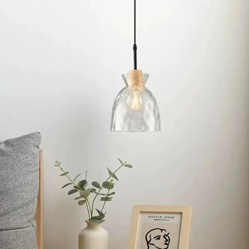 lampes suspendues nordiques en verre et bois led décoratives - vue 4 sur 9