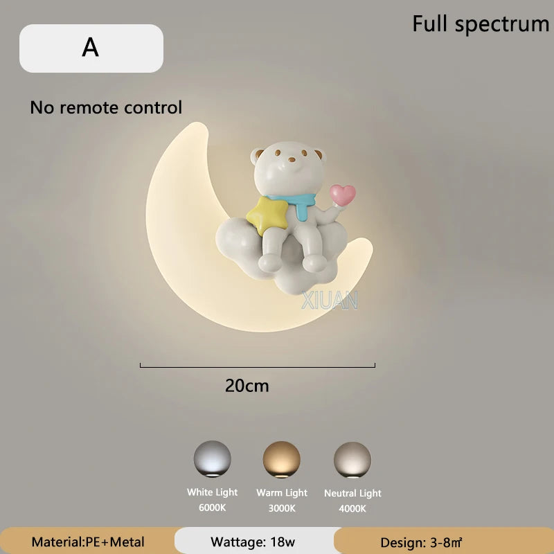 applique murale romantique lune ange ours fille enfant - vue 8 sur 11
