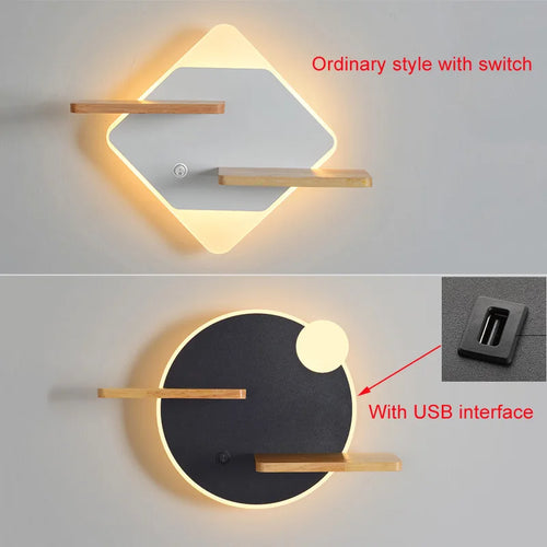 Applique murale led nordique avec étagère et chargeur usb