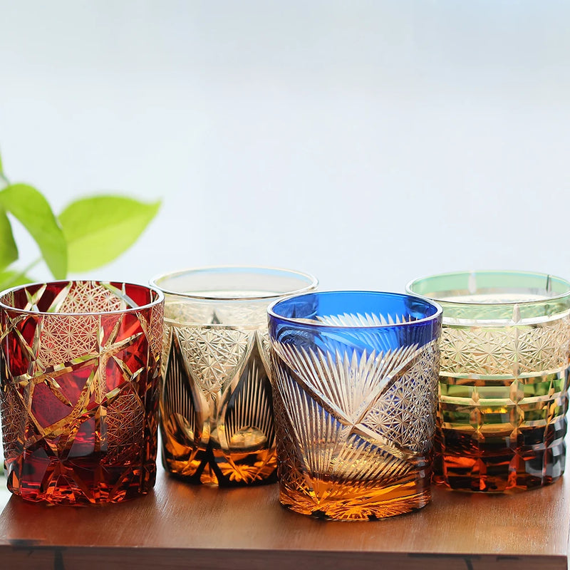 verre whisky japonais edo kiriko gravé motif géométrique