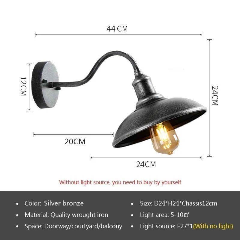 Vintage étanche applique murale lampe extérieure pour balcon porte cour couloir jardin industriel E27 appliques luminaire - vue 12 sur 13