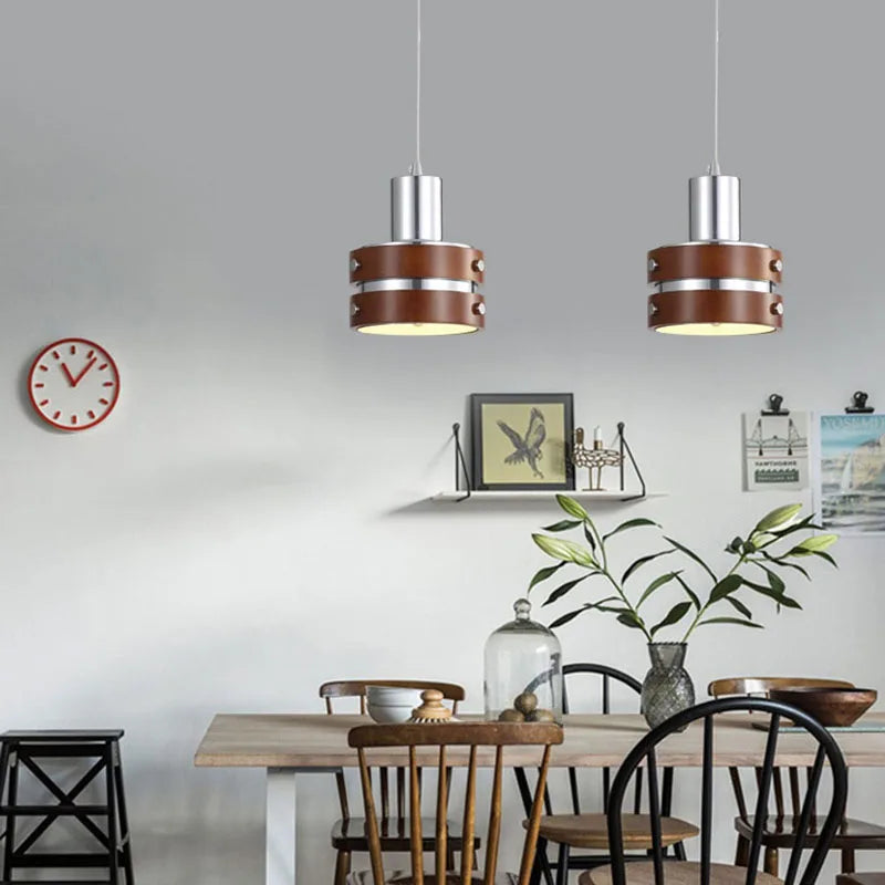 lampe led suspendue créative en bois et métal 	 style