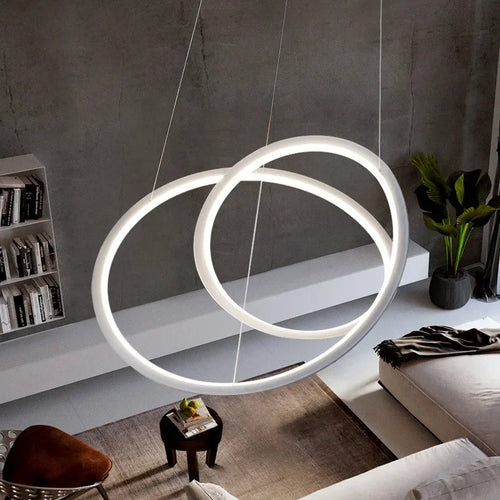 suspension moderne à led avec anneau doré pour décoration intérieure - vue 6 sur 12