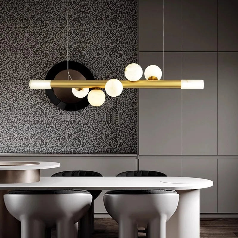 lustre de bar long et luxueux en marbre véritable post-moderne - vue 3 sur 10