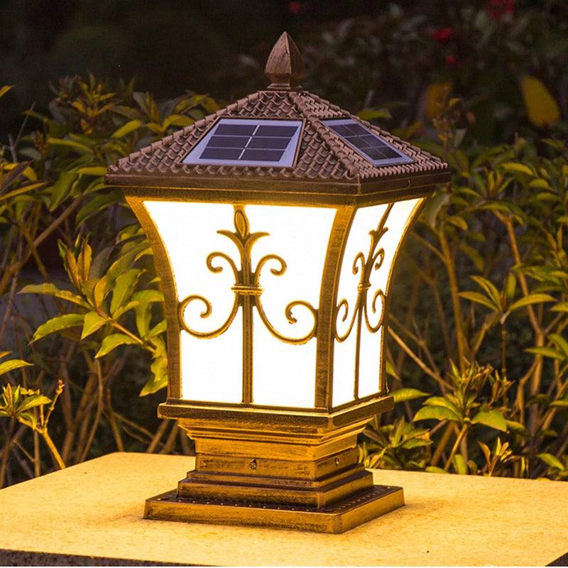 LED Carré Post Pilier Lumière Solaire Porte De Jardin Télécommande Lampe Étanche Vintage Solaire Lumières De Jardin Lumière Solaire Extérieure