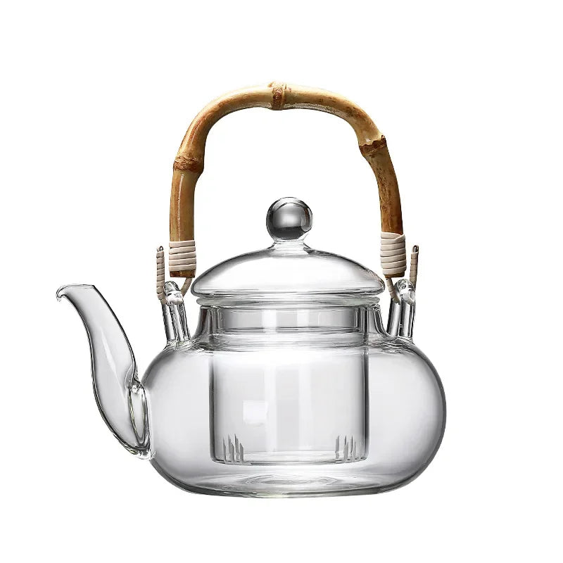 theiere verre poignee bambou tasses infusion pu erh - vue 6 sur 8