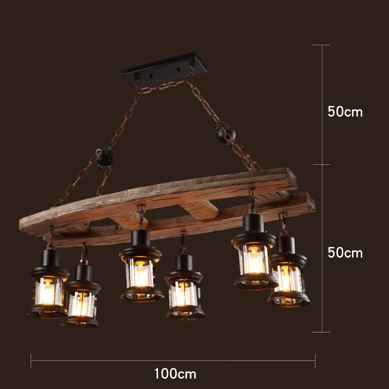 lustre rétro en bois style industriel pour café et restaurant - vue 12 sur 24
