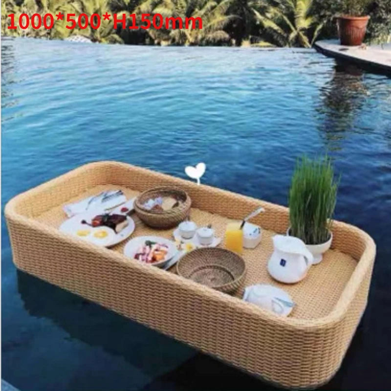 plateau en rotin nordique pour fruits et boissons de piscine