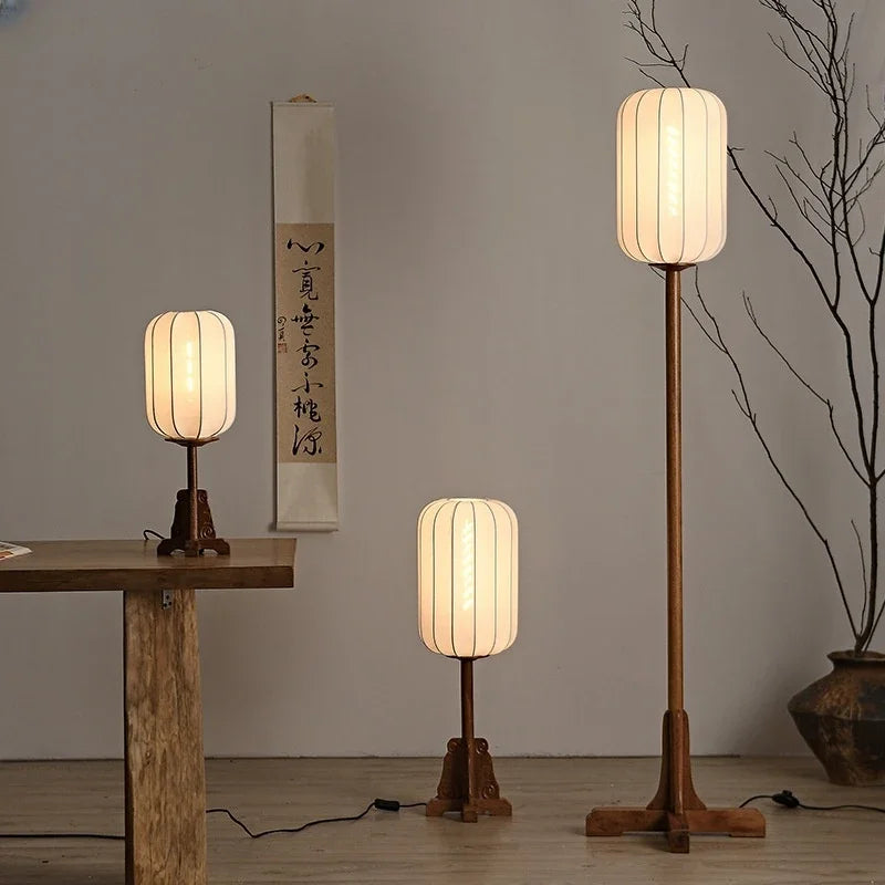 lampadaire chinois vintage en bois massif éclairage décoratif intérieur - vue 5 sur 9
