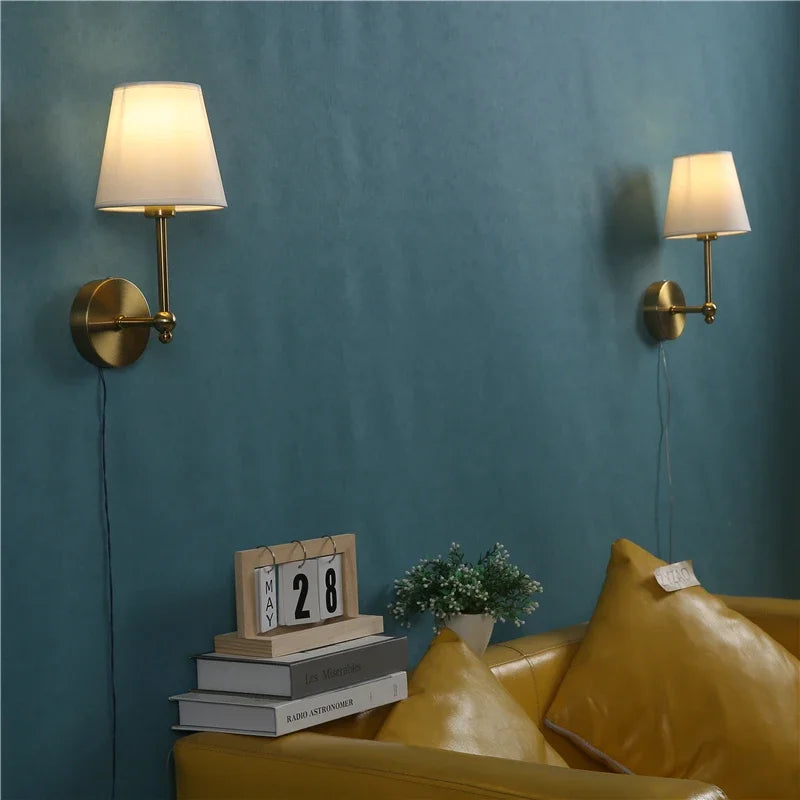 applique murale led rétro américaines couvertes de lin luxueuses