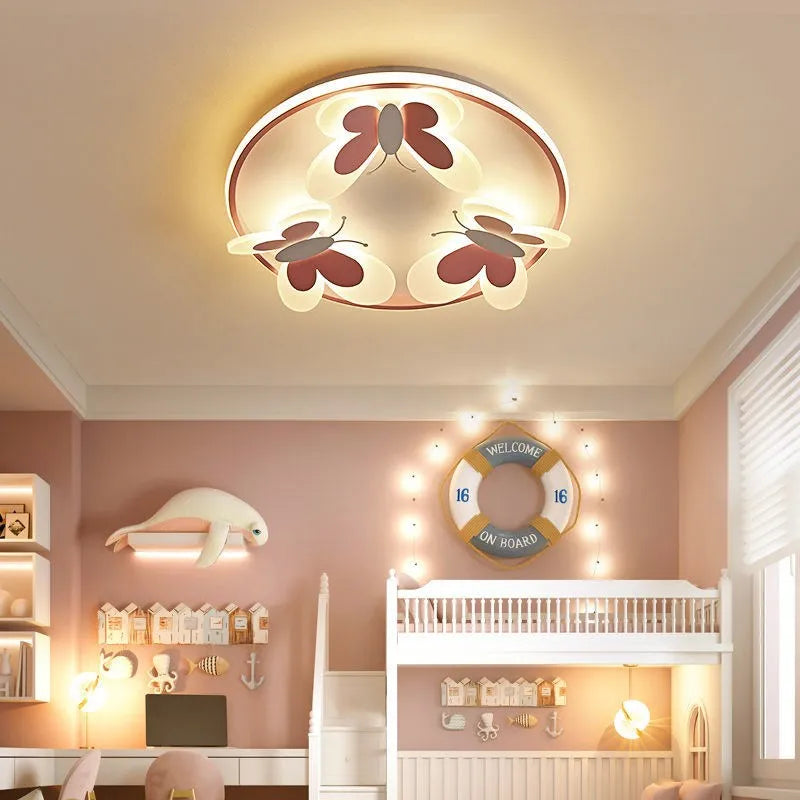 Plafonnier pour enfants papillon décoratif rose plafonnier étude chambre d'enfants Salon d'enfant lampes créatives lampe de chambre de fille d'intérieur