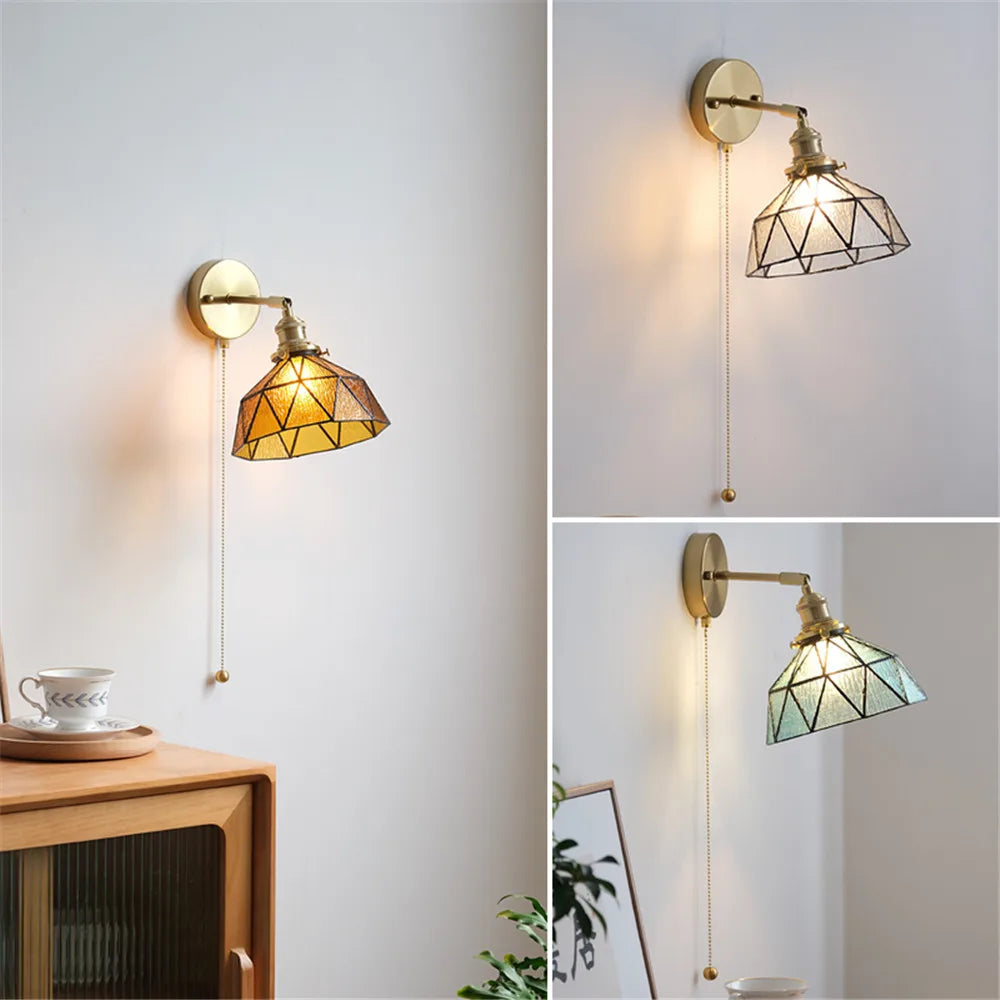 applique murale led style nordique abat-jour en verre et cuivre avec interrupteur - vue 4 sur 9