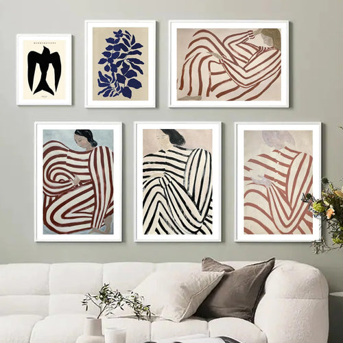 pyjama rayé femme géométrie feuille art mural rétro moderne - vue 2 sur 7