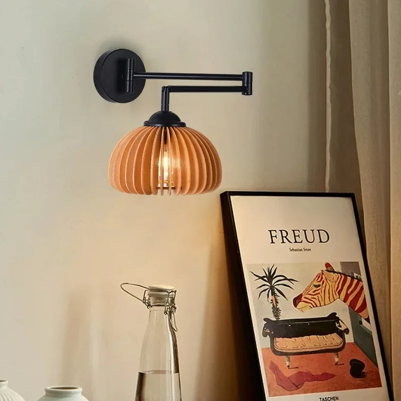 applique murale en bois japonais design nordique rétro télescopique pliable - vue 4 sur 12