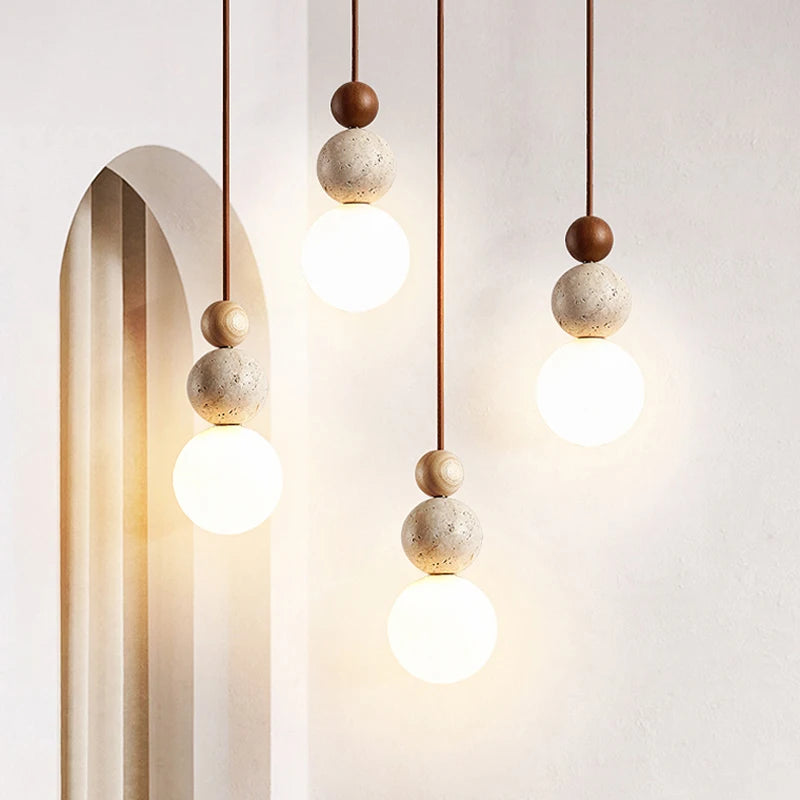 Suspension LED en forme de gourde ronde en tuf jaune Wabi Sabi